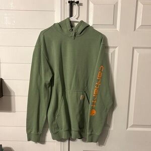 Carhartt Olive Hoodie with Orange Logo